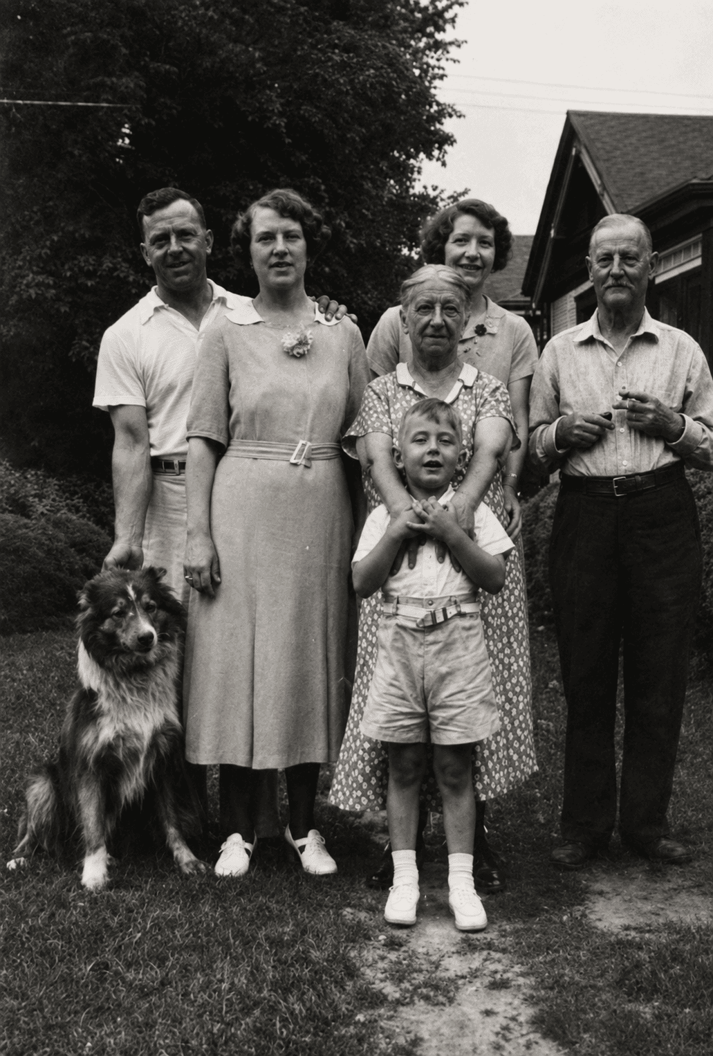 Fred Vincent and his wife and small son, Emma Vincent, an unnamed sibling and their partner, circa late 1940s