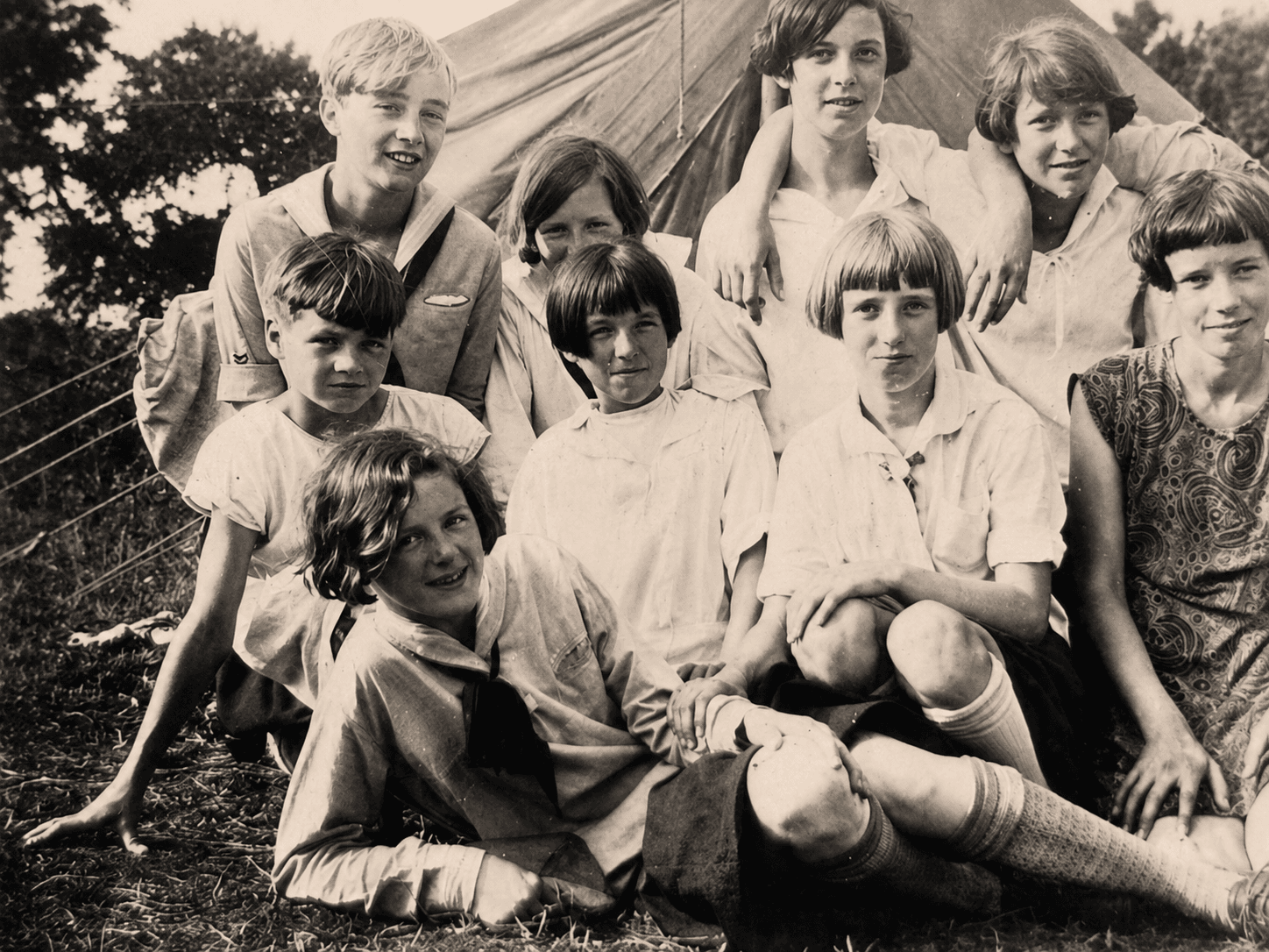 Hilda at camp (likely church camp), 1928 — Doreen is behind her