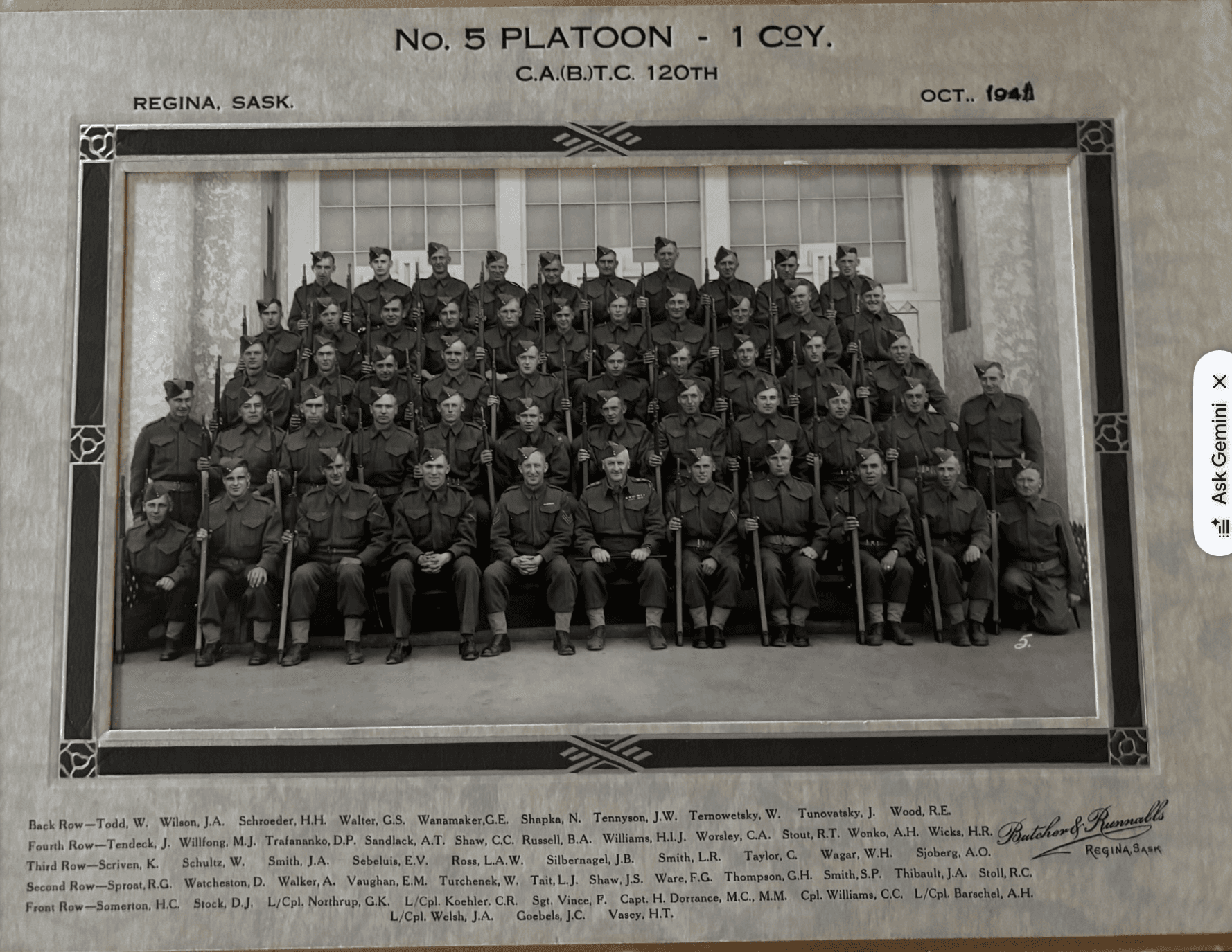 No. 5 Platoon, No. 1 Company, 120th Canadian Army (Basic) Training Centre, Regina, 1941