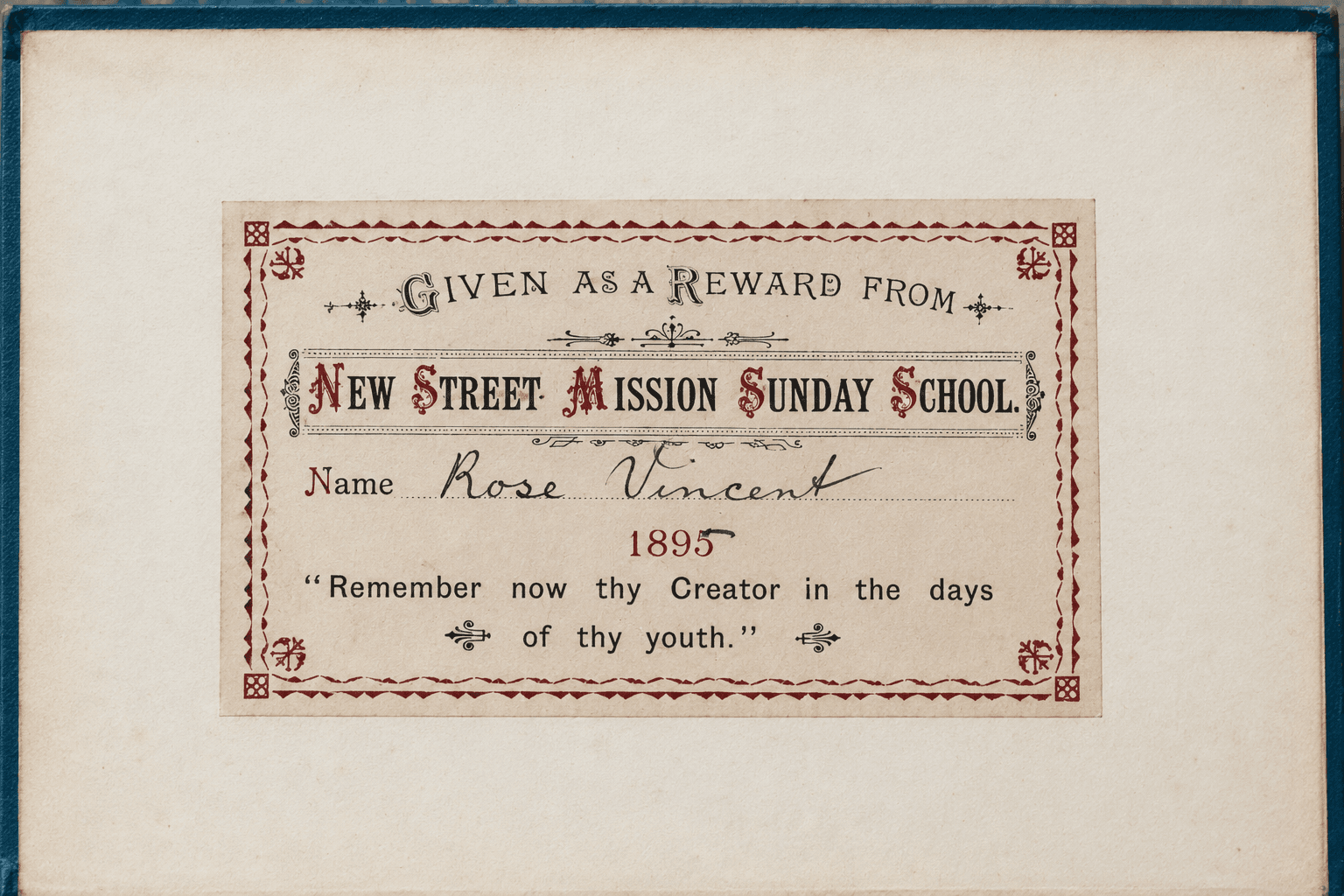 Sunday School reward, 1895