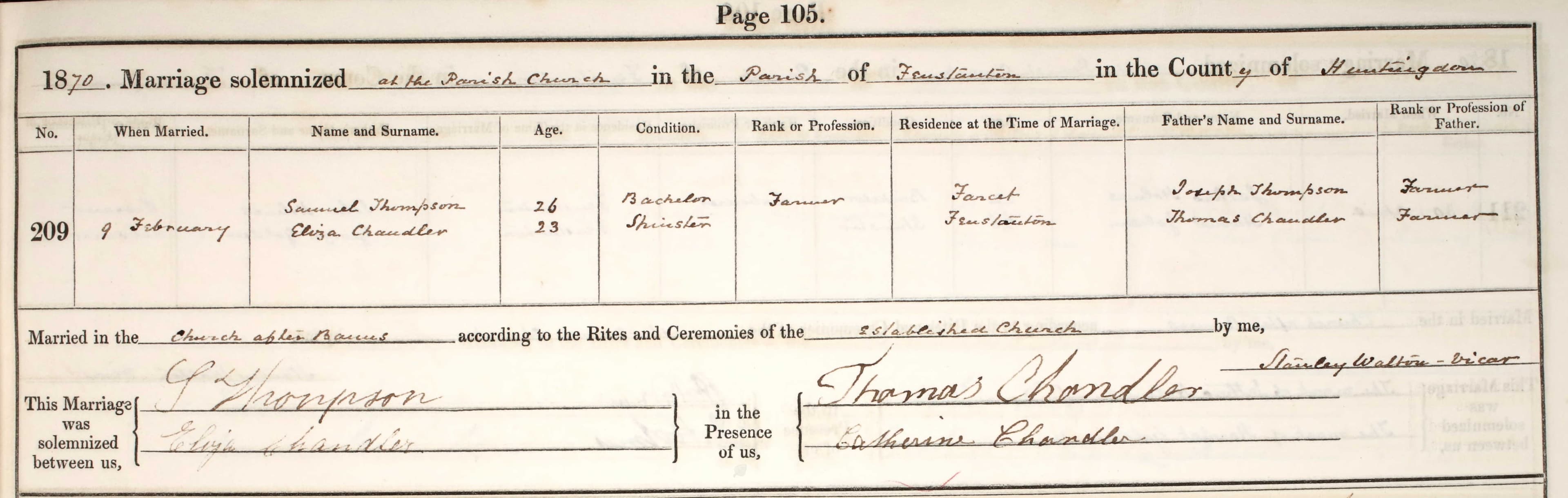 Samuel and Eliza's marriage document