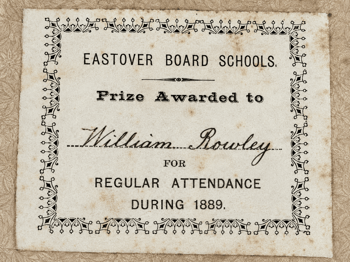 1889 School Attendance Award