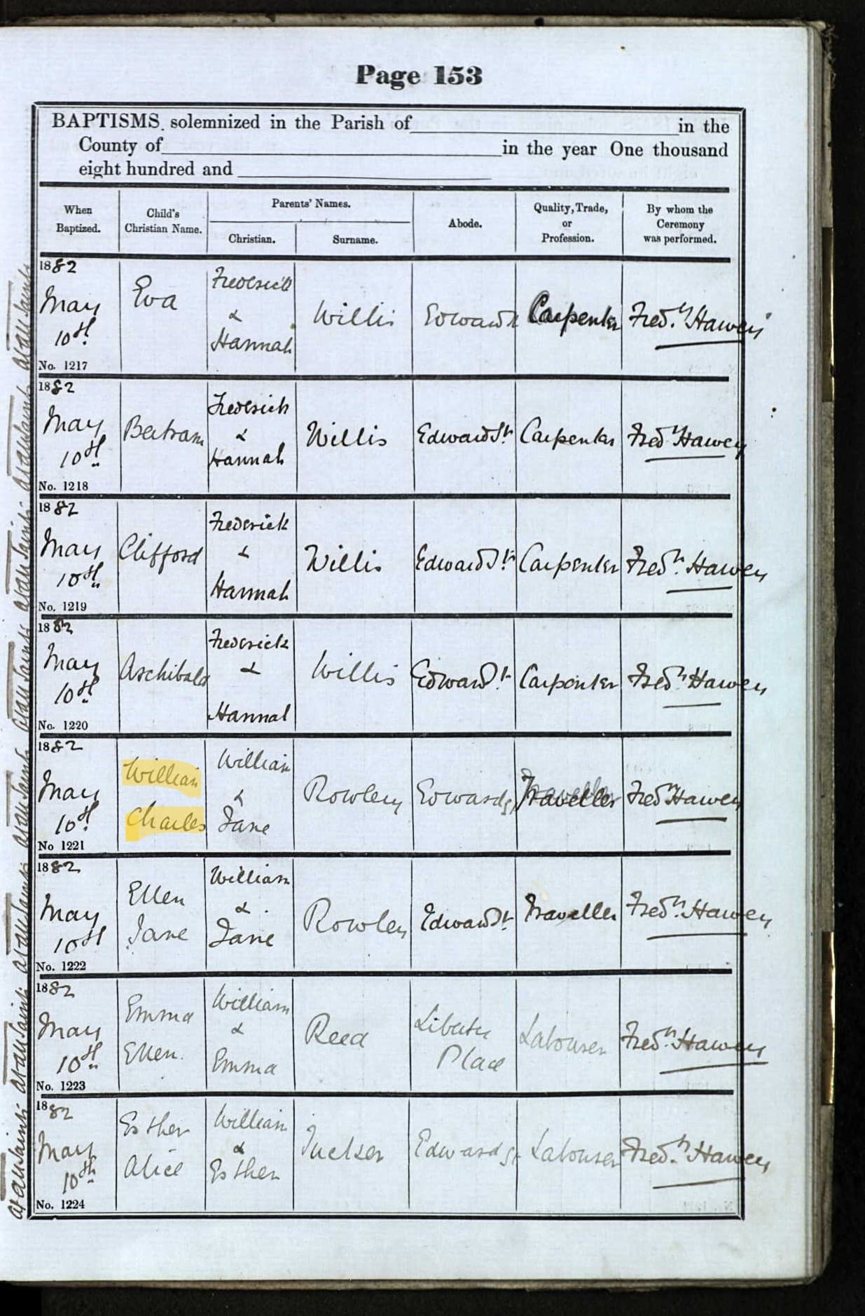 William Charles Rowley baptism record