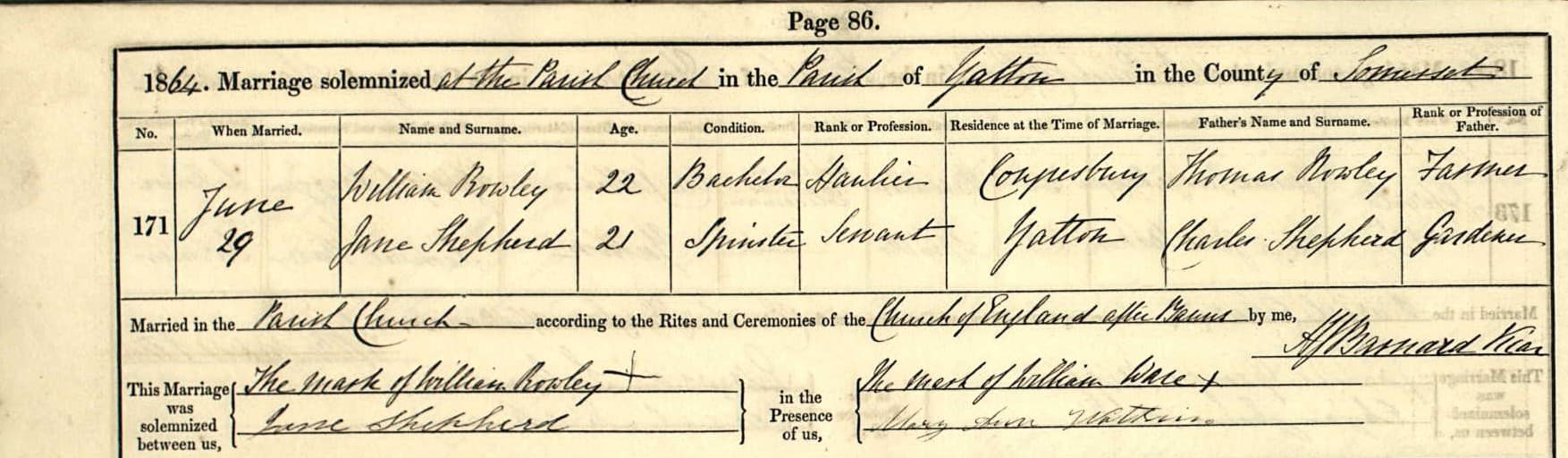 William and Jane's marriage certificate