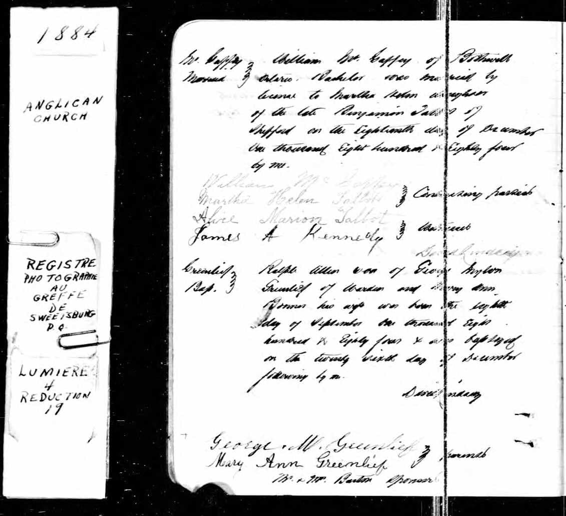 William and Martha's 1884 marriage record