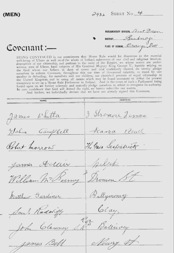 William McBurney's signature on the Ulster Covenant